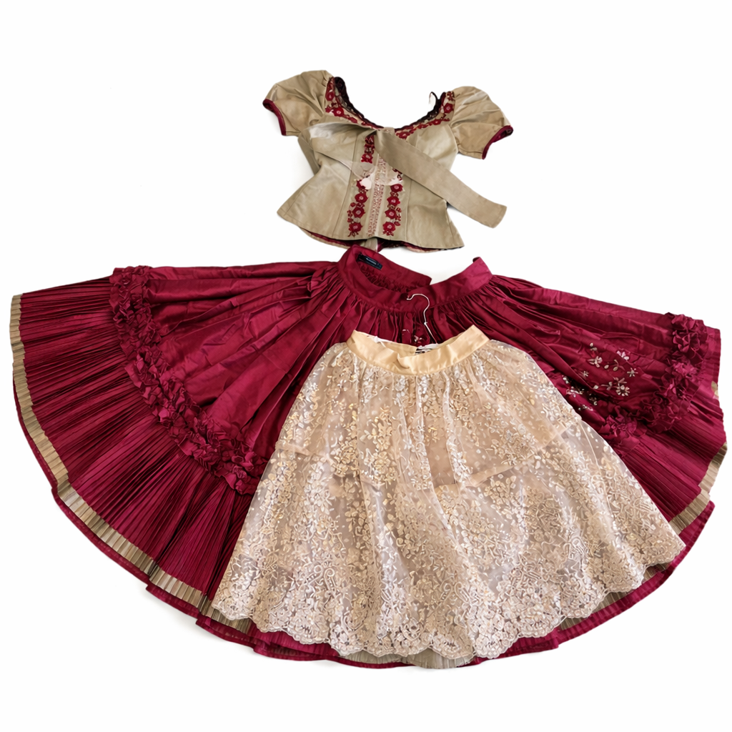 5 Piece - Marinera Norteña Heritage Dress – Burgundy Lace & Embroidered Elegance Edition
