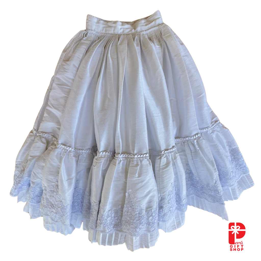2 Piece - Marinera Norteña Heritage Dress – White European Lace, Brocade and Embellishments