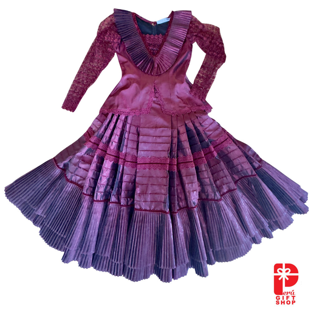 Marinera Norteña Heritage Dress – Burgundy Colonial Amazona Fusion Edition