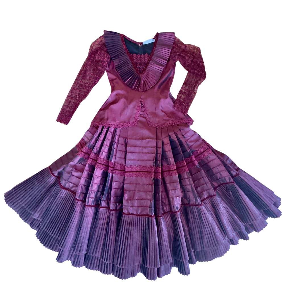 Marinera Norteña Heritage Dress – Burgundy Colonial Amazona Fusion Edition