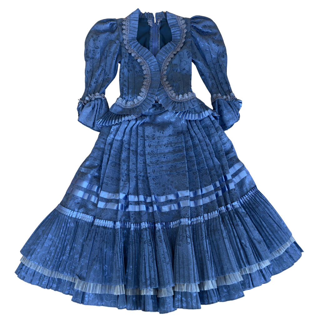 2 Piece - Marinera Norteña Heritage Dress - Blue Brocade Pleated Elegance Edition