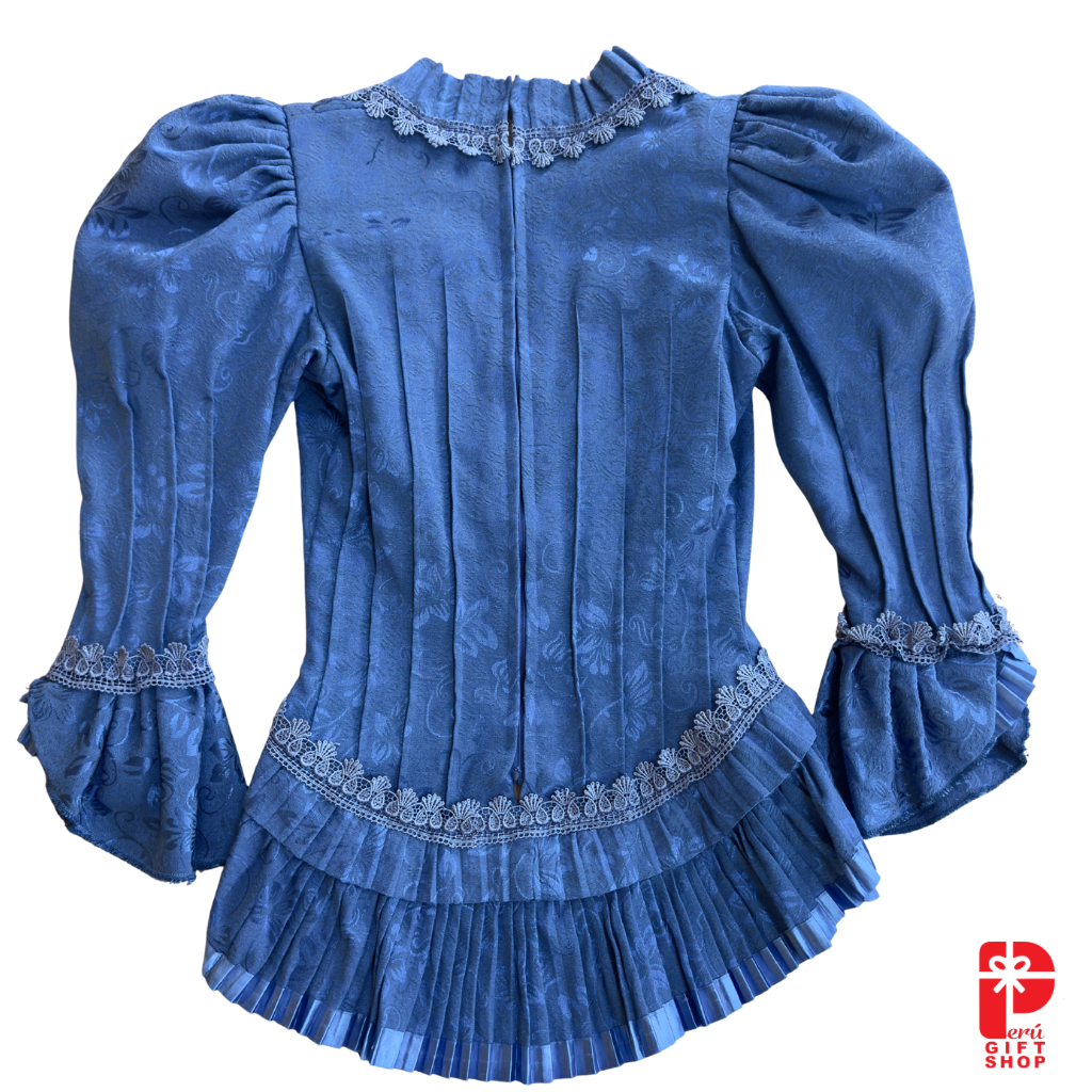 2 Piece - Marinera Norteña Heritage Dress - Blue Brocade Pleated Elegance Edition
