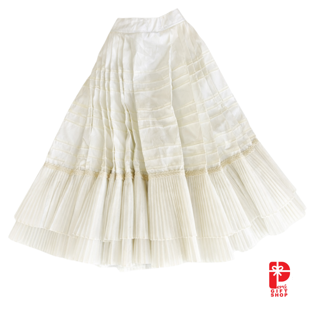 2 Piece - Marinera Norteña Heritage Dress – Off White Pleated Elegance Edition