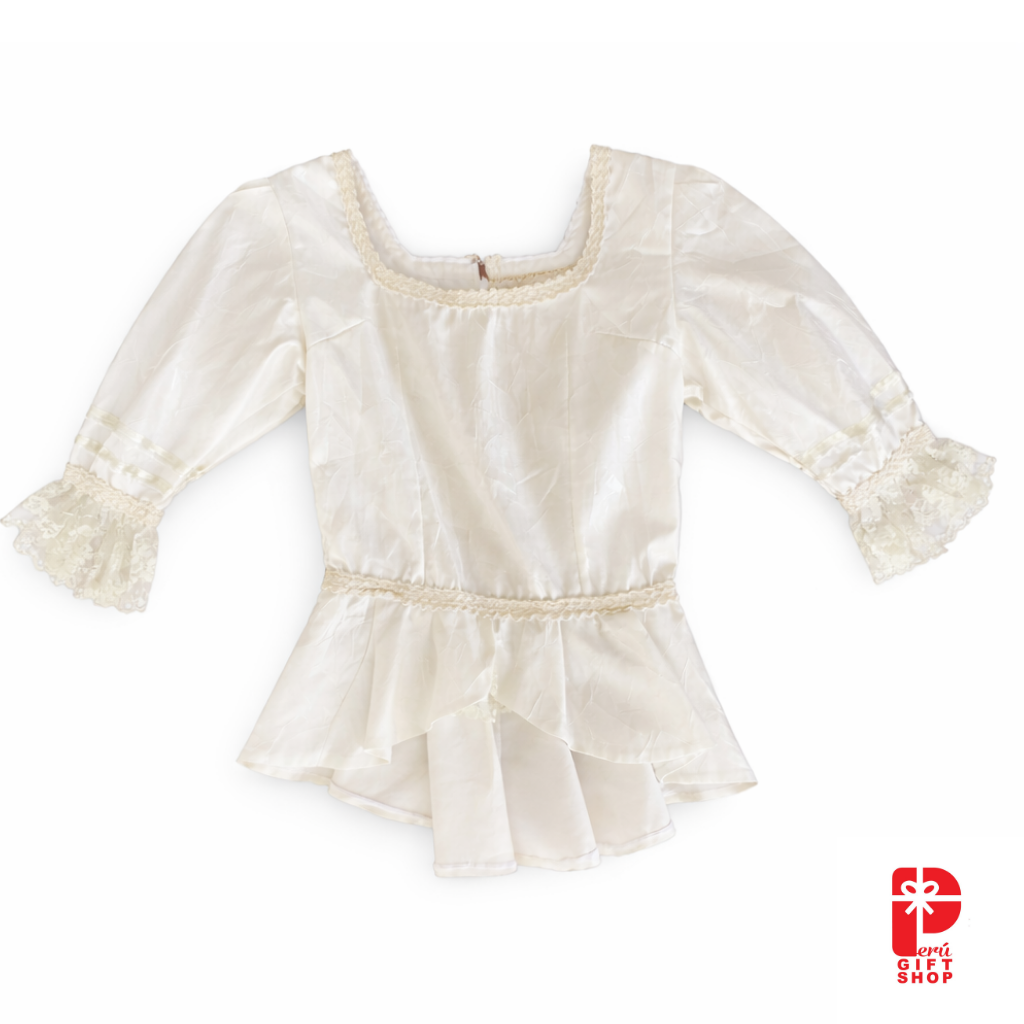 2 Piece - Marinera Norteña Heritage Dress – Off White Pleated Elegance Edition