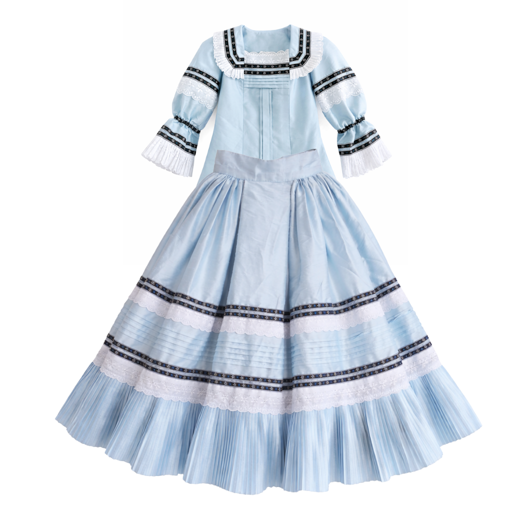 4 Piece - Marinera Norteña Heritage Dress – Celeste Embroidered Ribbon Edition