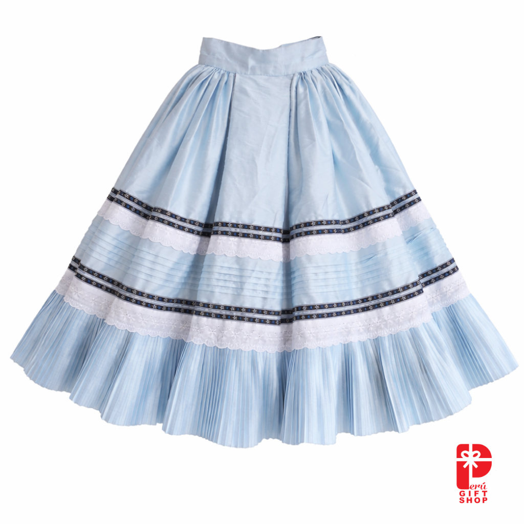 4 Piece - Marinera Norteña Heritage Dress – Celeste Embroidered Ribbon Edition