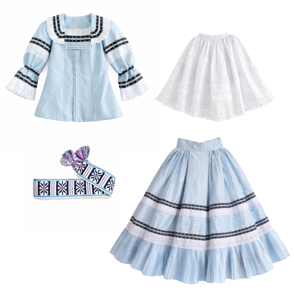 4 Piece - Marinera Norteña Heritage Dress – Celeste Embroidered Ribbon Edition