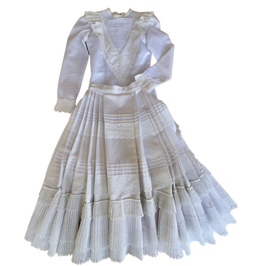 2 Piece - Marinera Norteña Heritage Dress – White Amazona Brocade Elegance Edition
