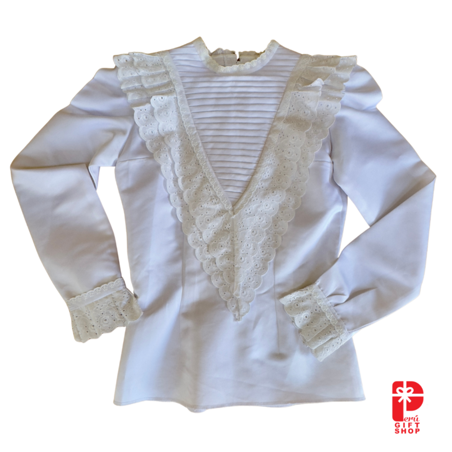 2 Piece - Marinera Norteña Heritage Dress – White Amazona Brocade Elegance Edition