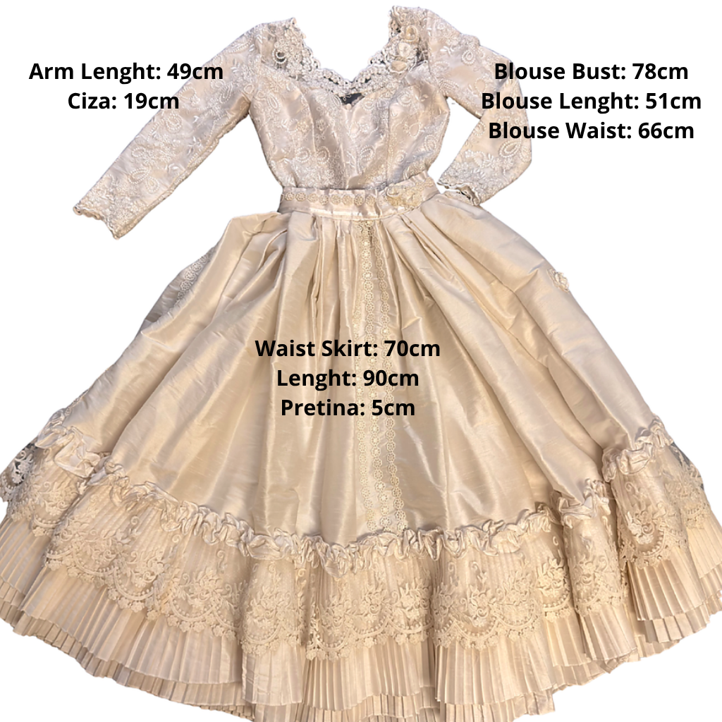 2 Piece - Marinera Norteña Heritage Dress – White European Lace, Brocade and Embellishments