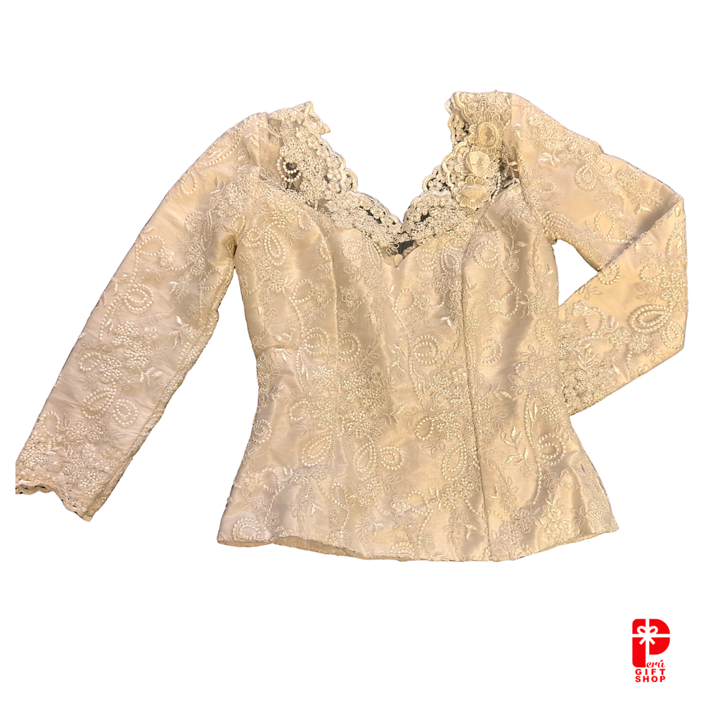 2 Piece - Marinera Norteña Heritage Dress – White European Lace, Brocade and Embellishments