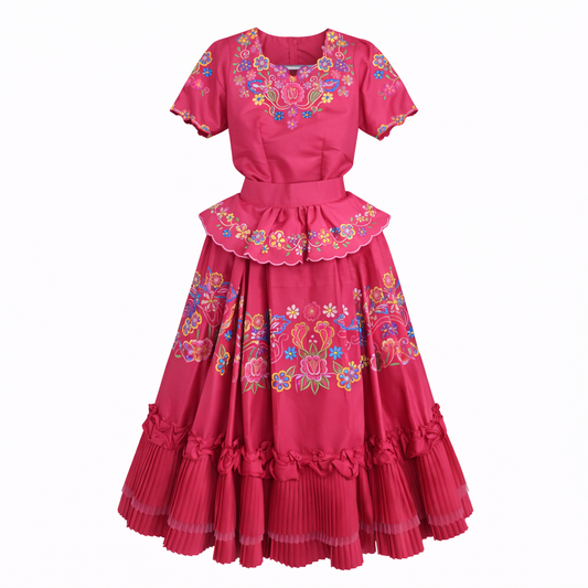 Marinera Nortena Fucshia/Pink dress with colorful floral embroidery