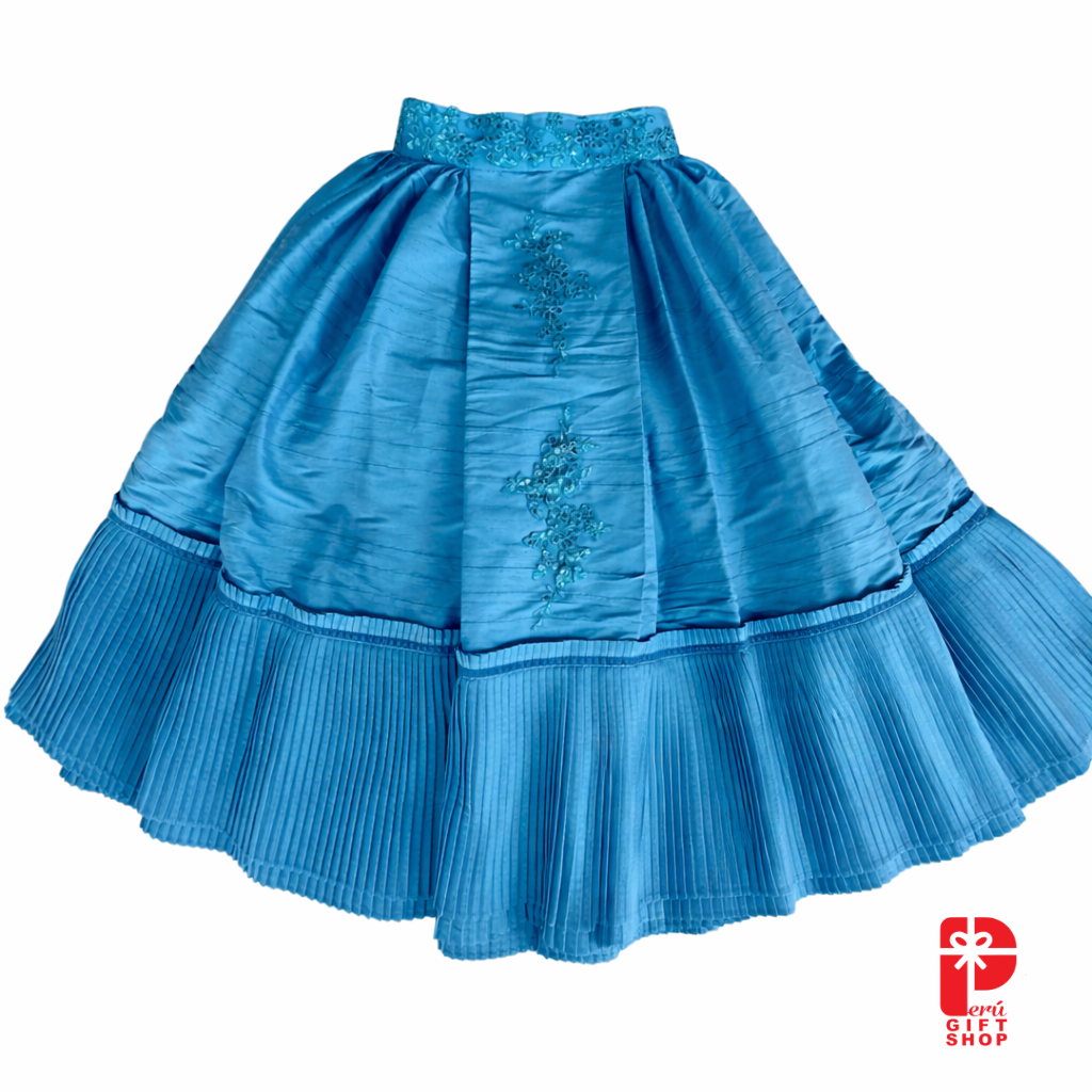 4 Piece - Marinera Norteña Heritage Dress – Turquoise Embroidered Lace Elegance Edition