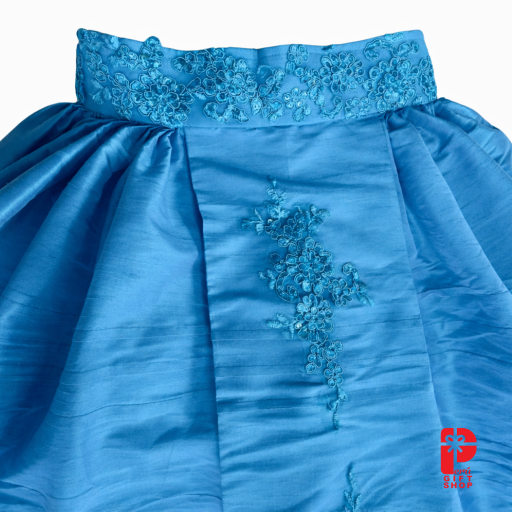 4 Piece - Marinera Norteña Heritage Dress – Turquoise Embroidered Lace Elegance Edition