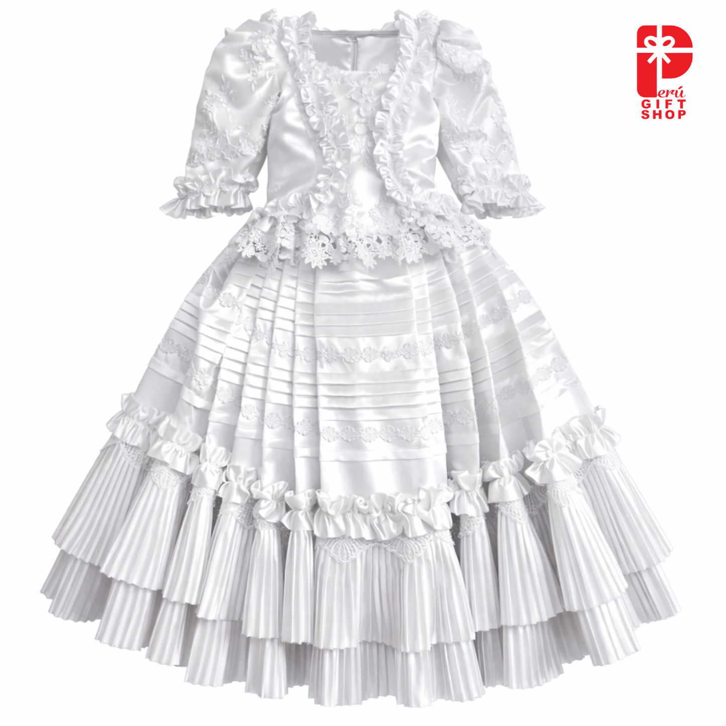 3 Piece-Marinera Norteña Heritage Dress – Imperial White Elegance - A Living Expression of Colonial Formal Elegance