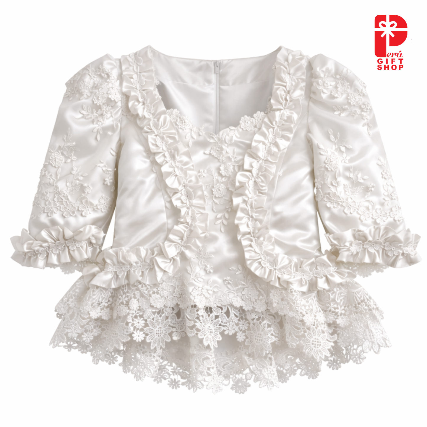 3 Piece-Marinera Norteña Heritage Dress – Imperial White Elegance - A Living Expression of Colonial Formal Elegance