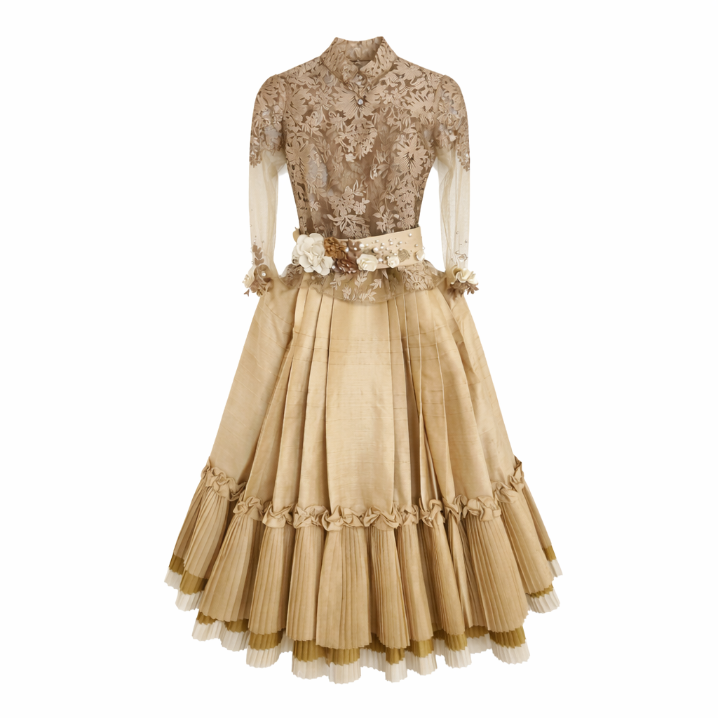 Marinera Nortena European Elegant-style dress with lace top and ruffled skirt