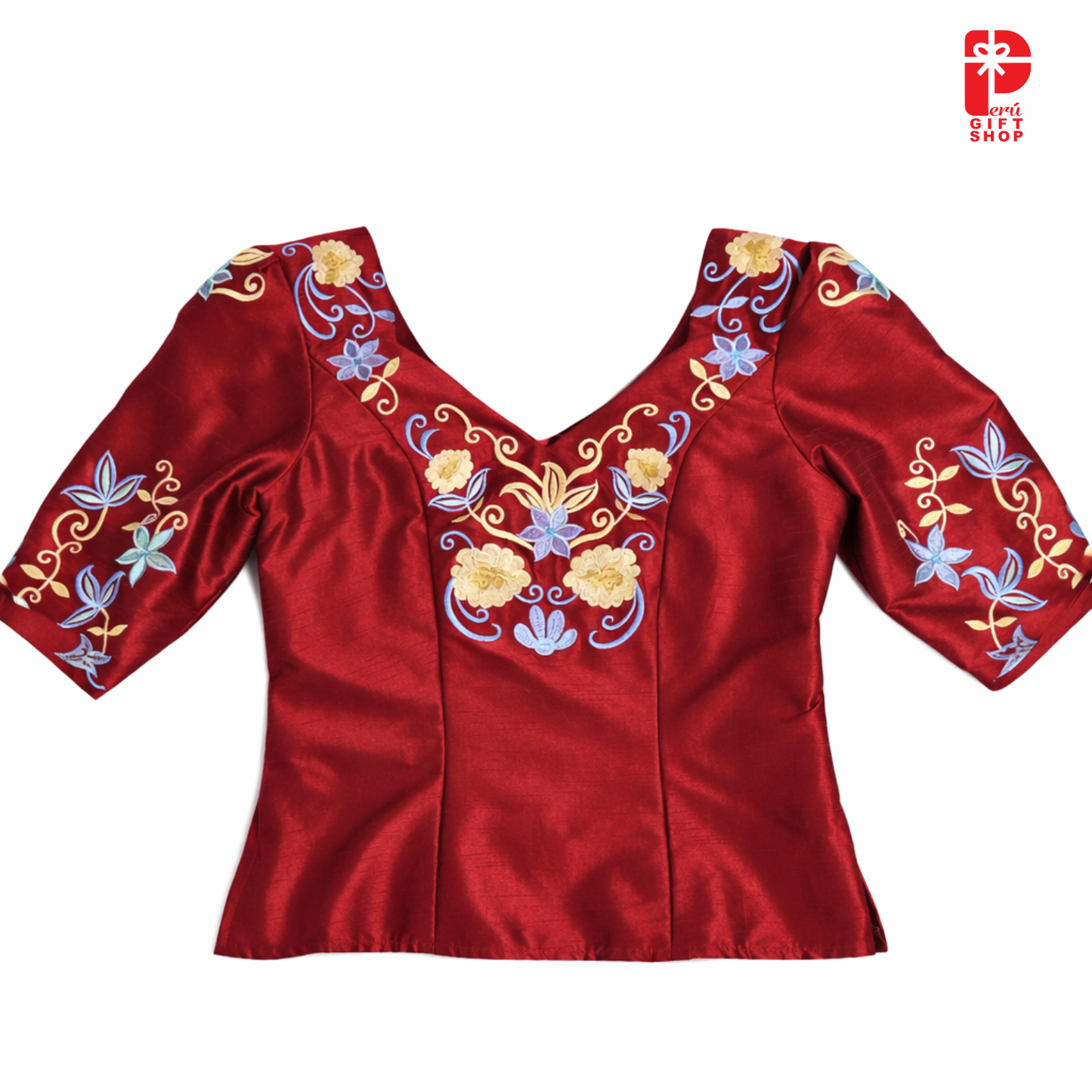 2 Piece Marinera Norteña Heritage Dress – Granate Imperial Embroidered Edition