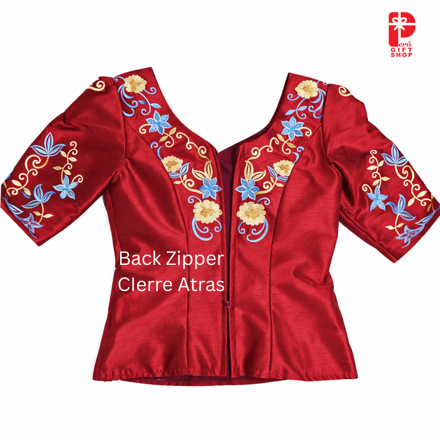 2 Piece Marinera Norteña Heritage Dress – Granate Imperial Embroidered Edition