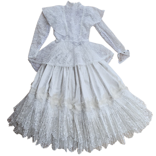 4 Piece Marinera Norteña Heritage Dress - White Bridal Imperial Lace Edition