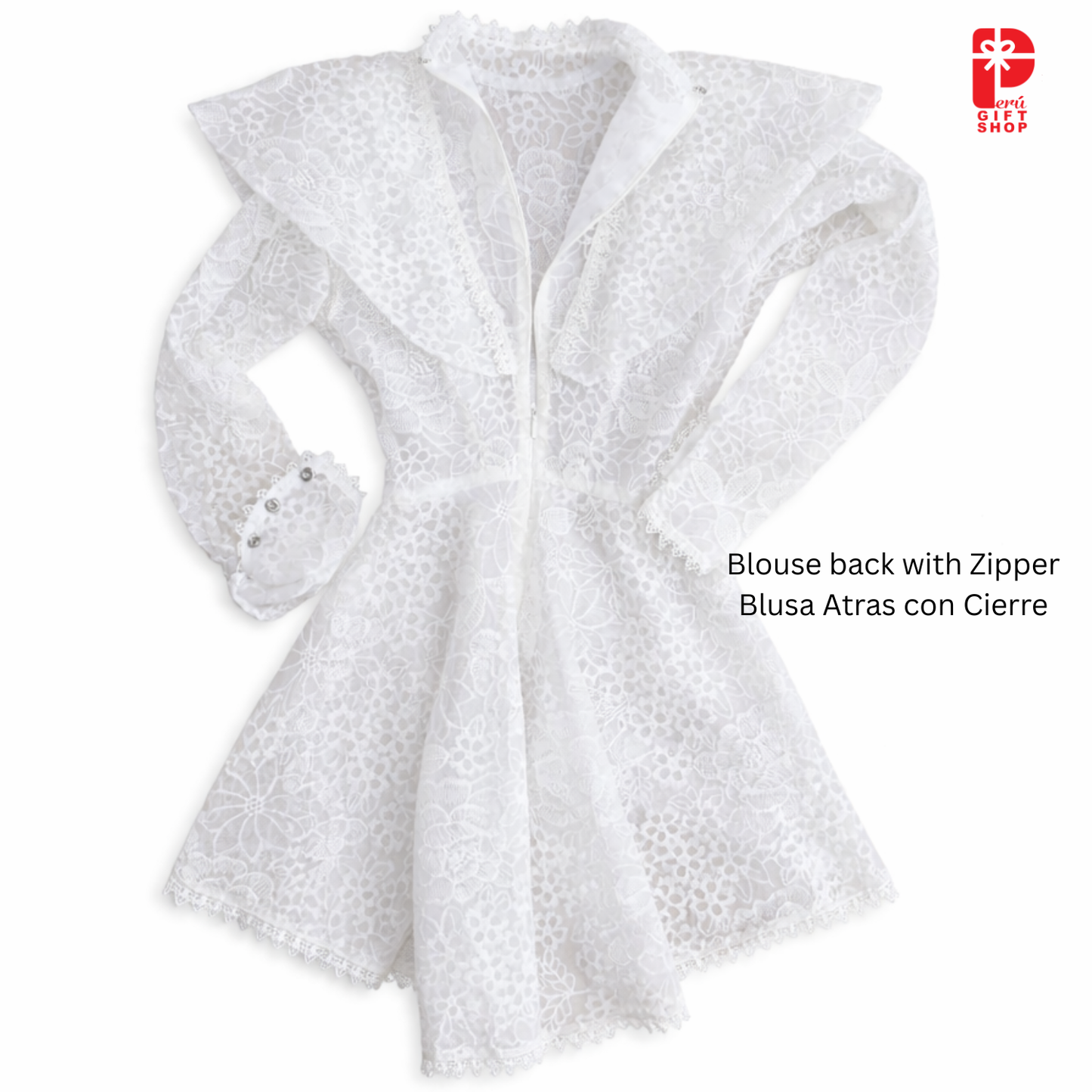 4 Piece Marinera Norteña Heritage Dress - White Bridal Imperial Lace Edition