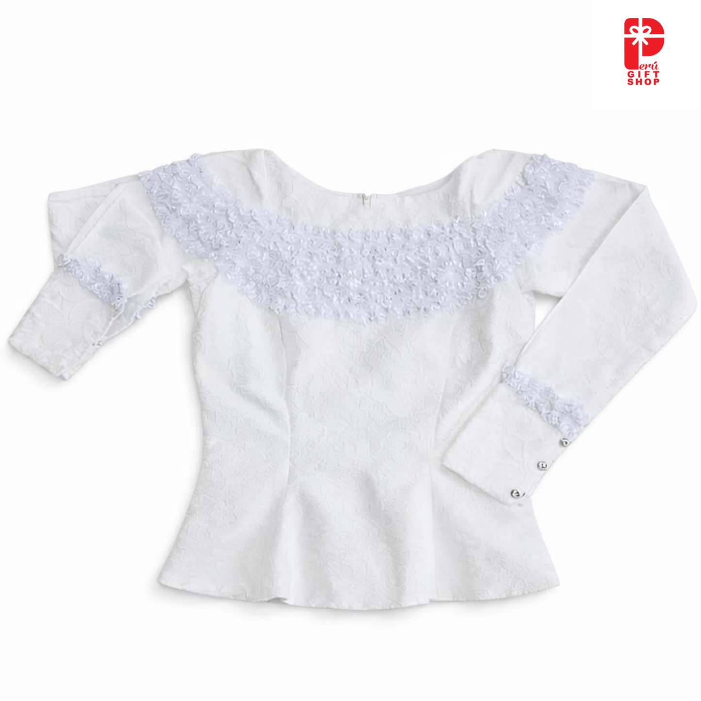 4 Piece Marinera Norteña Heritage Dress - White Bridal Imperial Lace Edition