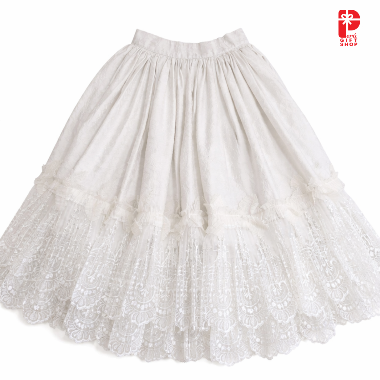 4 Piece Marinera Norteña Heritage Dress - White Bridal Imperial Lace Edition