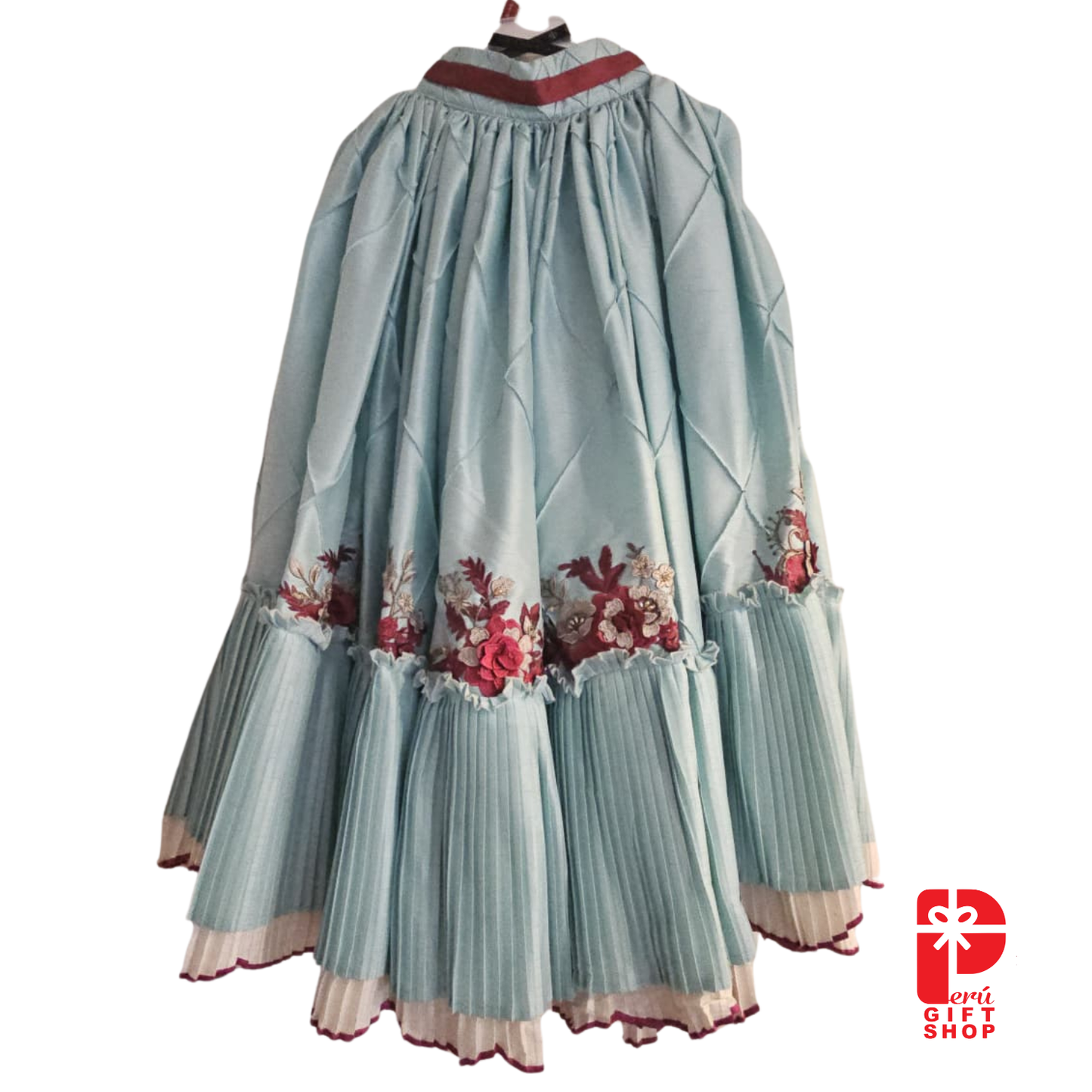 5 Piece-Marinera Norteña Heritage Dress – Aqua Colonial Refinement - A Living Expression of Colonial Coastal Elegance