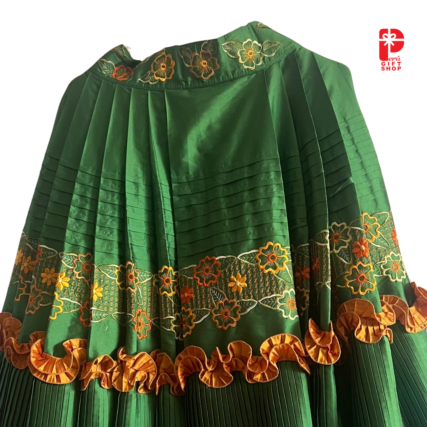 2 Piece Marinera Norteña Heritage Dress – Mórrope Emerald Floral Edition