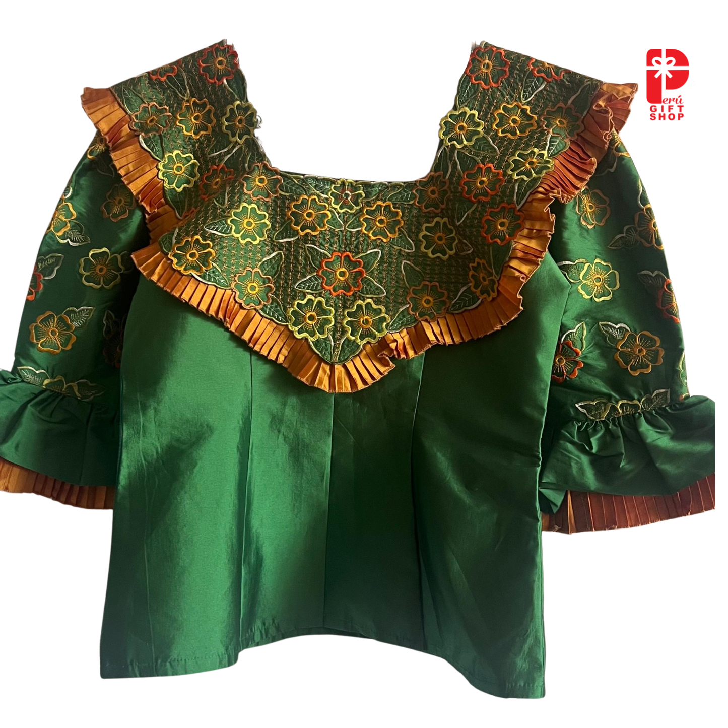 2 Piece Marinera Norteña Heritage Dress – Mórrope Emerald Floral Edition