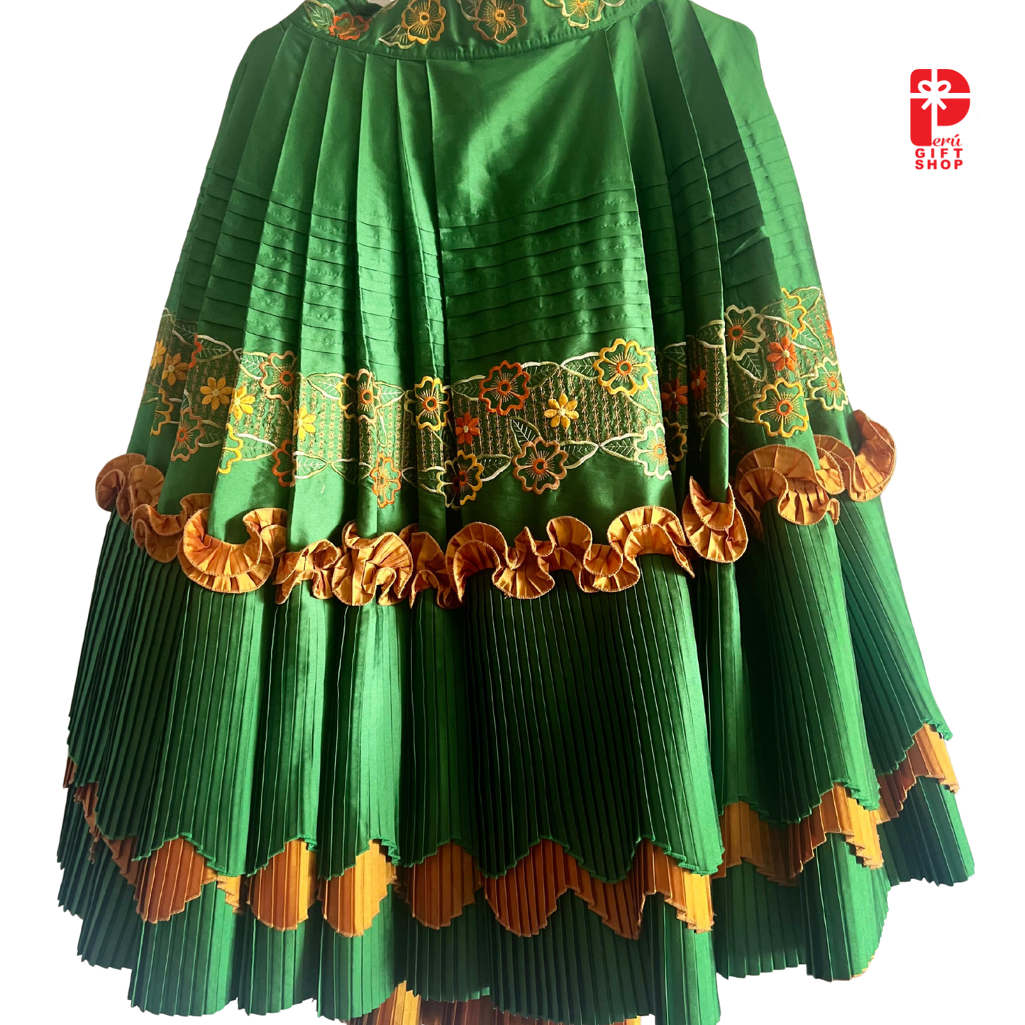 2 Piece Marinera Norteña Heritage Dress – Mórrope Emerald Floral Edition