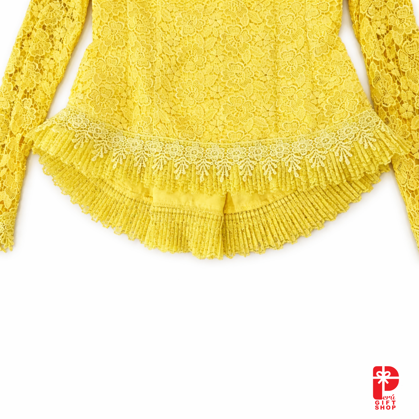 2 Piece Marinera Norteña Heritage Dress – Bright Golden Sun Brocade Edition