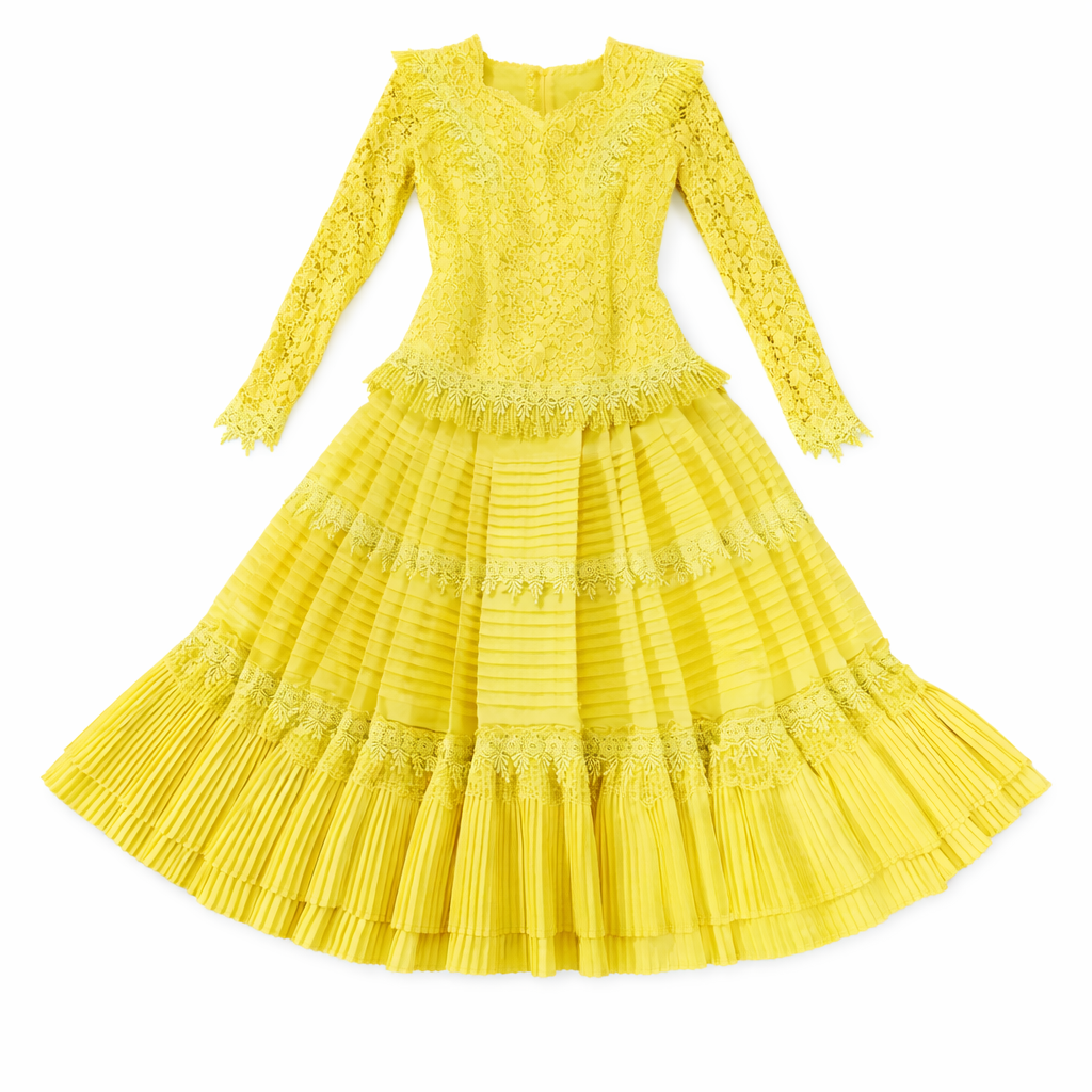 2 Piece Marinera Norteña Heritage Dress – Bright Golden Sun Brocade Edition