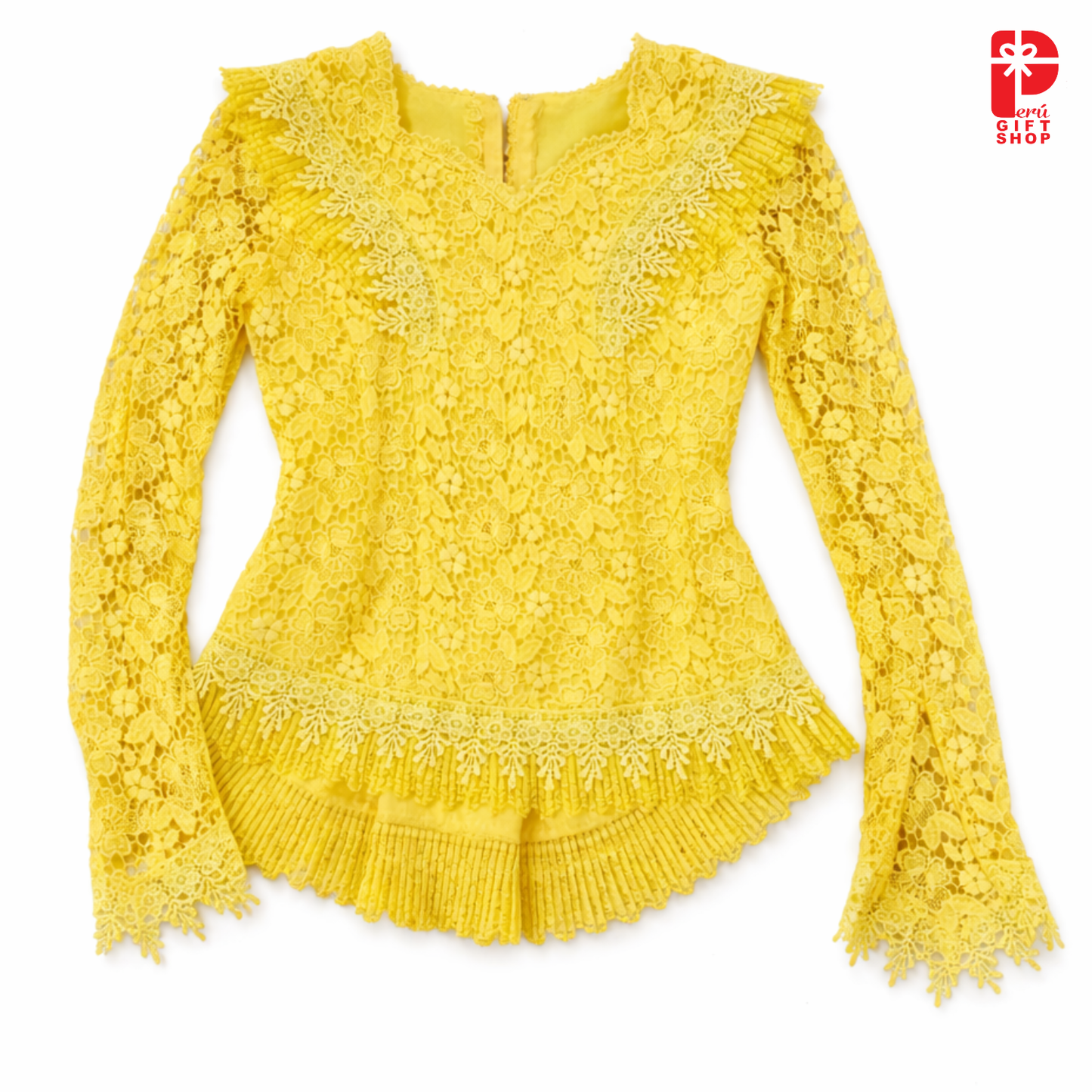 2 Piece Marinera Norteña Heritage Dress – Bright Golden Sun Brocade Edition