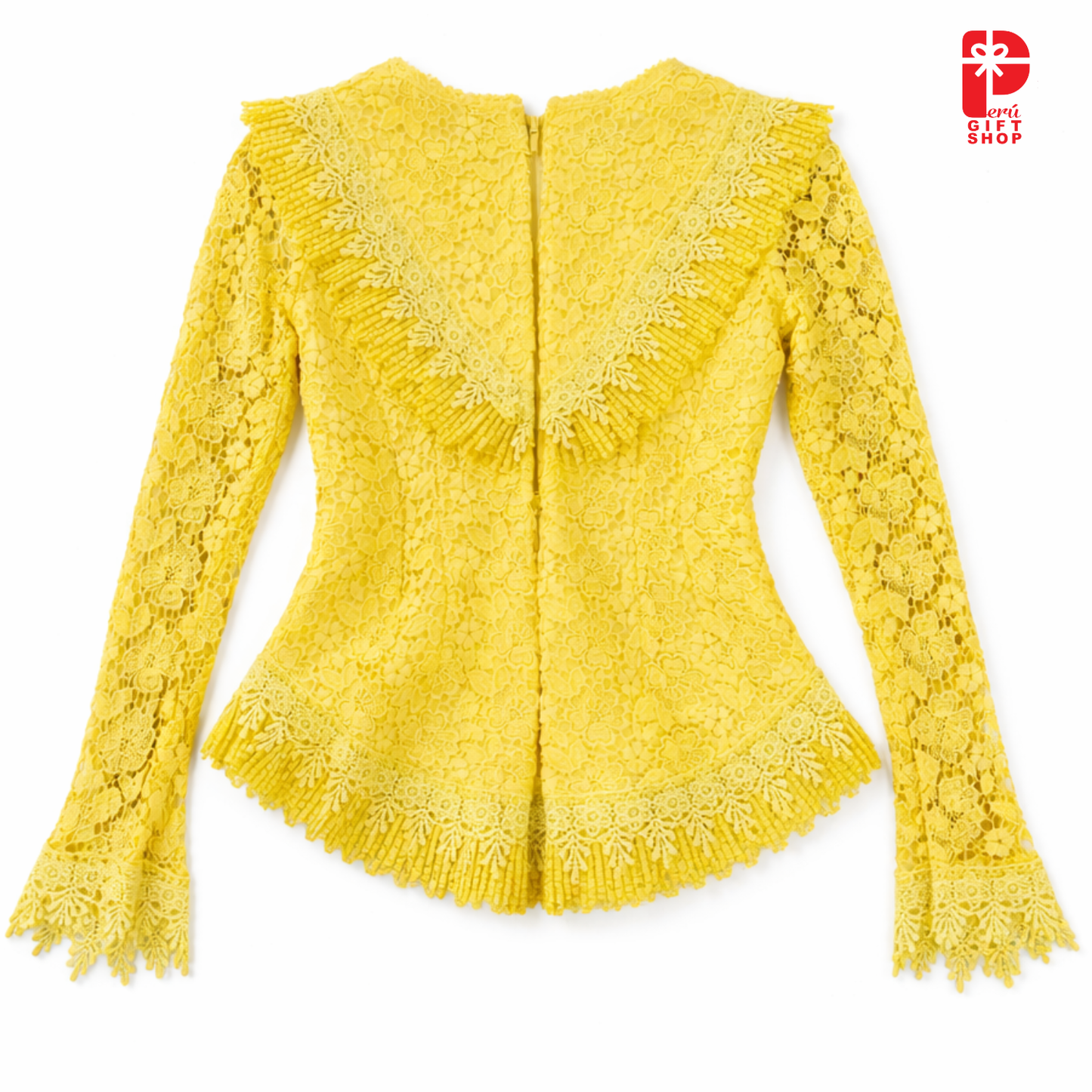 2 Piece Marinera Norteña Heritage Dress – Bright Golden Sun Brocade Edition