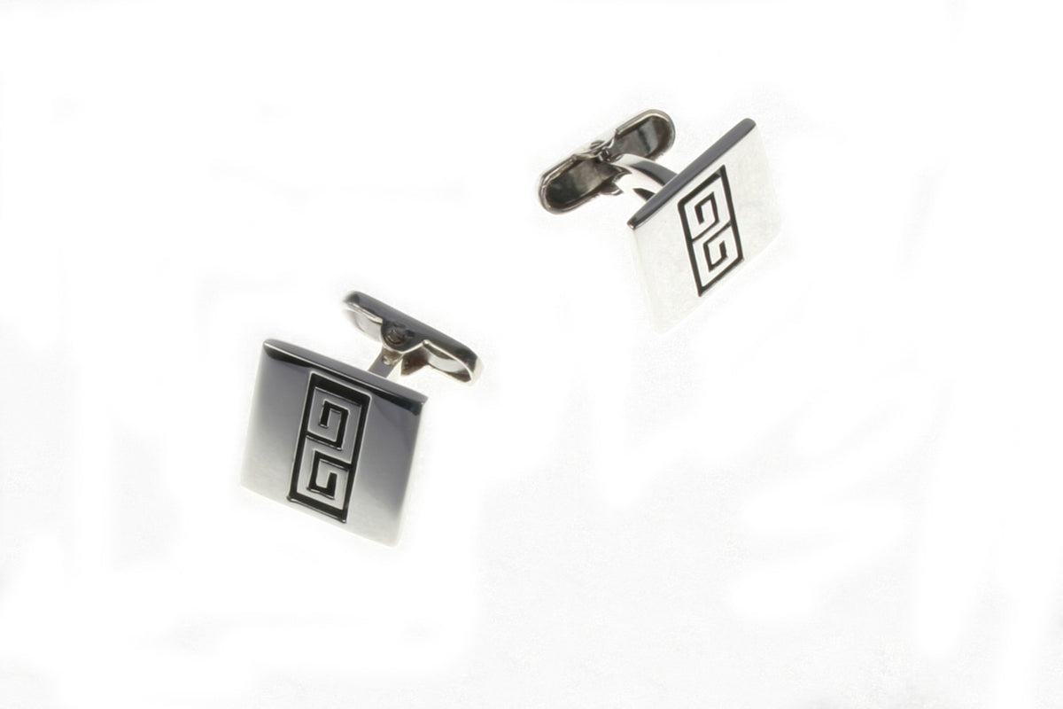 **Moschik Sterling Silver Cufflinks - Peruvian Geometric Handmade Mens Formal Jewelry