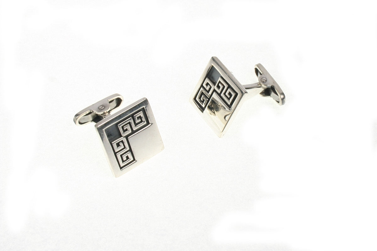 **Moschik Sterling Silver Cufflinks - Peruvian Geometric Handmade Mens Formal Jewelry