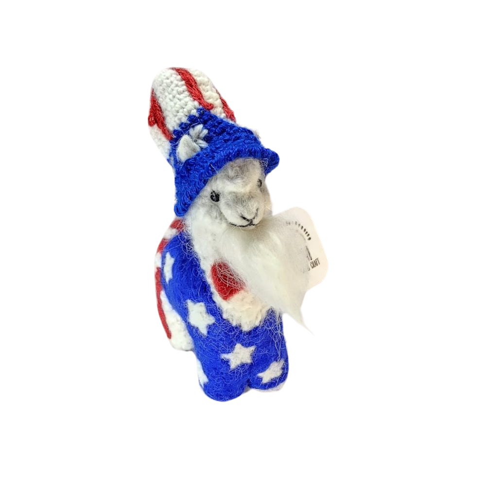 Soft 100% Baby Alpaca Fur "KUYCHI UNCLE SAM LLAMA LOVE" • Handmade • Hypoallergenic & Pillow Soft