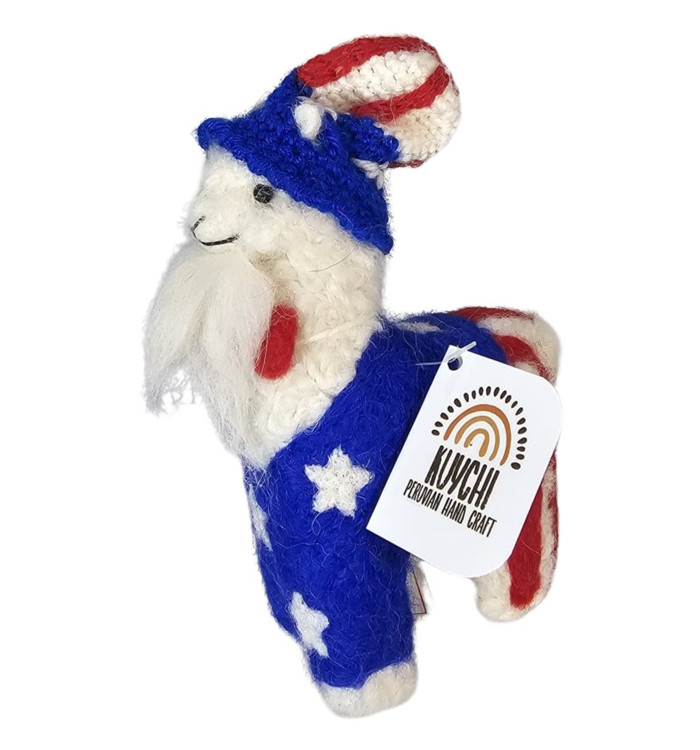 Soft 100% Baby Alpaca Fur "KUYCHI UNCLE SAM LLAMA LOVE" • Handmade • Hypoallergenic & Pillow Soft