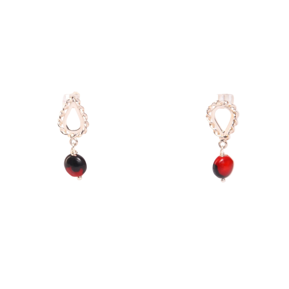 Pendientes colgantes de plata de ley con forma de lágrima, color rojo y negro 