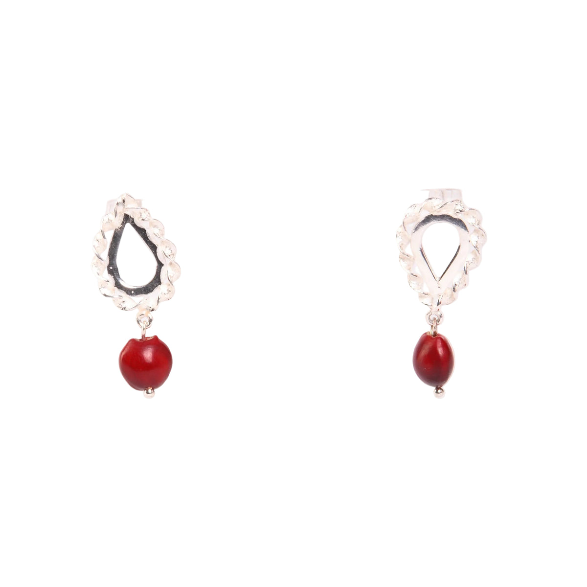 Pendientes colgantes de plata de ley con forma de lágrima, color rojo y negro 