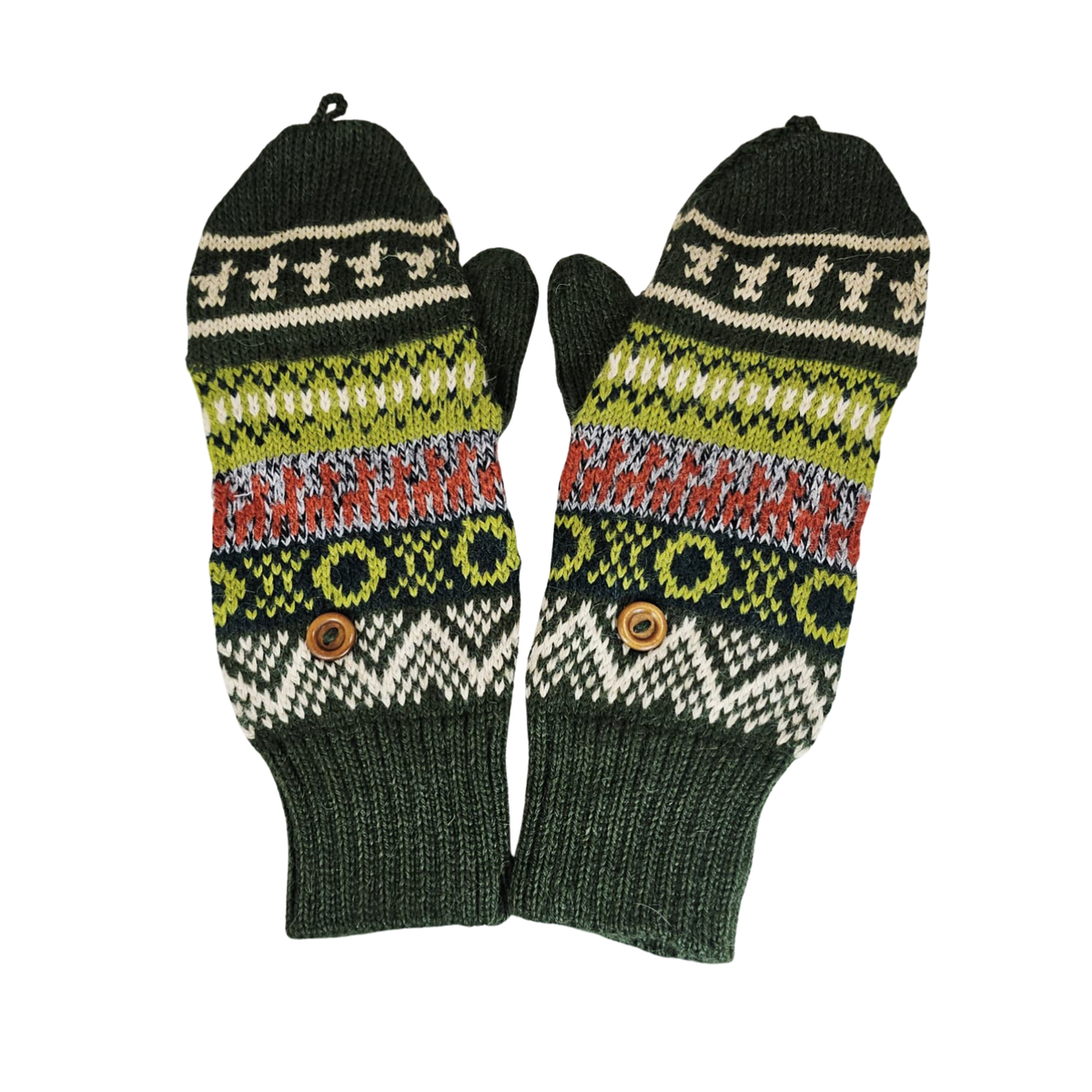 Awki Handcrafted Alpaca Wool Mittens – Red, Off White, Green or Beige | Peruvian Royal Heritage
