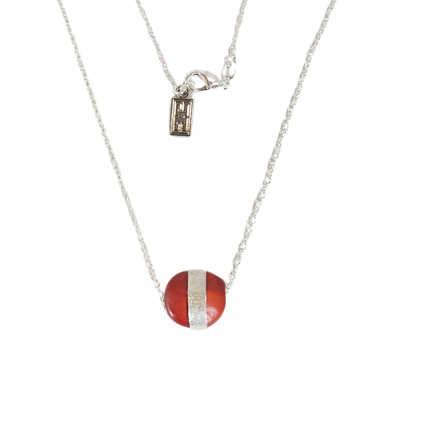 Sterling silver Love Peru necklace with Huayruro seed handmade Peruvian good luck jewelry by Evelyn Brooks
