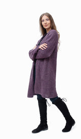 Baby Alpaca - Warm "Nathalie" Knit Light Weight Cardigan  - One Size Fits All (Purple )