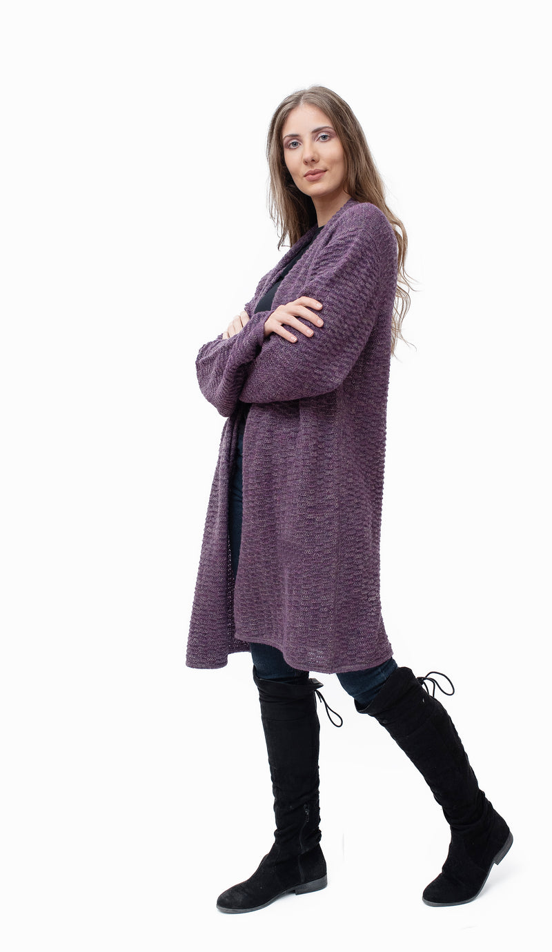 Baby Alpaca - Warm "Nathalie" Knit Light Weight Cardigan  - One Size Fits All (Purple )