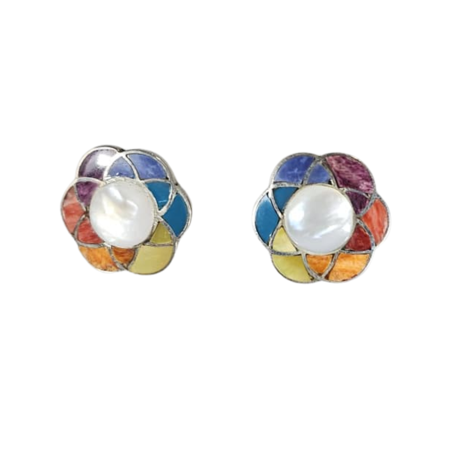 Sterling Silver "Flower of Life" Natural Stone Post Earrings