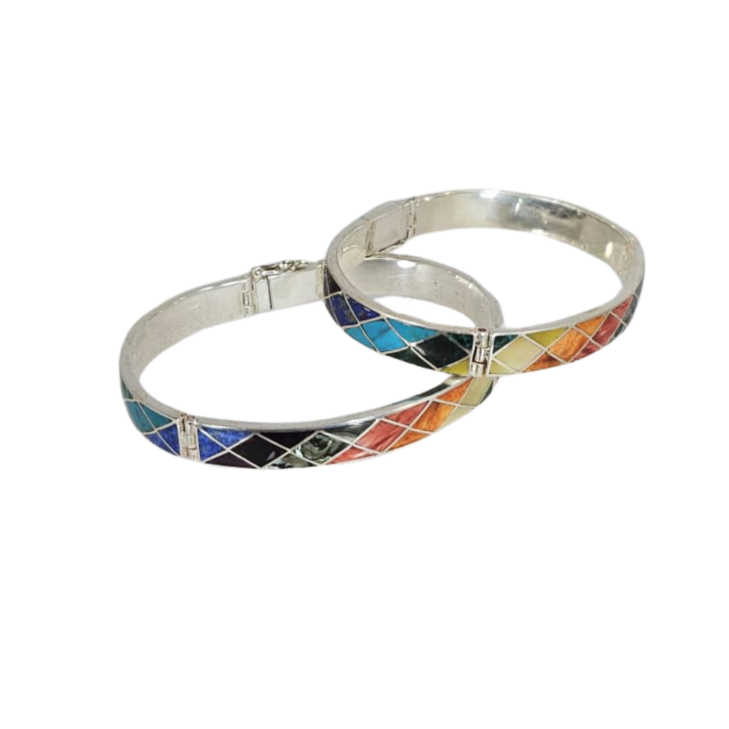Urin Huanca Sterling Silver Geometric Multicolored Natural Stone Cuff Bracelet Style A | Peru Gift Shop