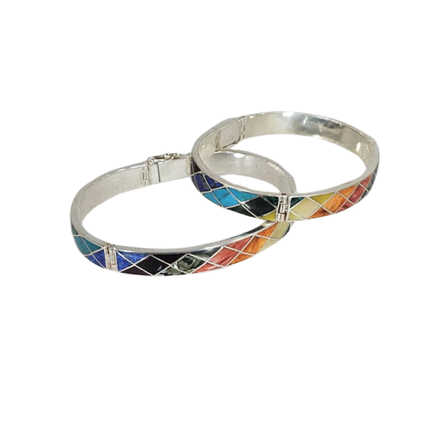 Urin Huanca Sterling Silver Geometric Multicolored Natural Stone Cuff Bracelet Style A | Peru Gift Shop