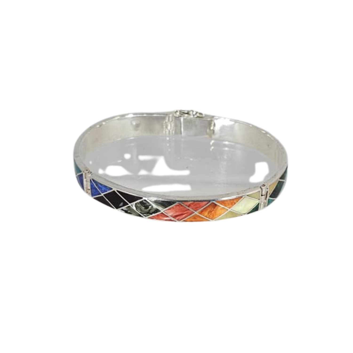 Urin Huanca Sterling Silver Geometric Multicolored Natural Stone Cuff Bracelet Style A | Peru Gift Shop