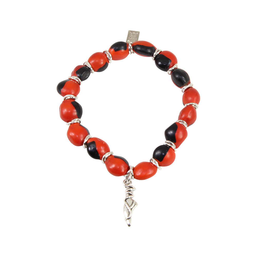 Stretchy Ballerina Dancer Good Luck Charm Bracelet with Huayruro Seeds - Multi-Charm Bracelet - Sizes 6.5 to 7.5